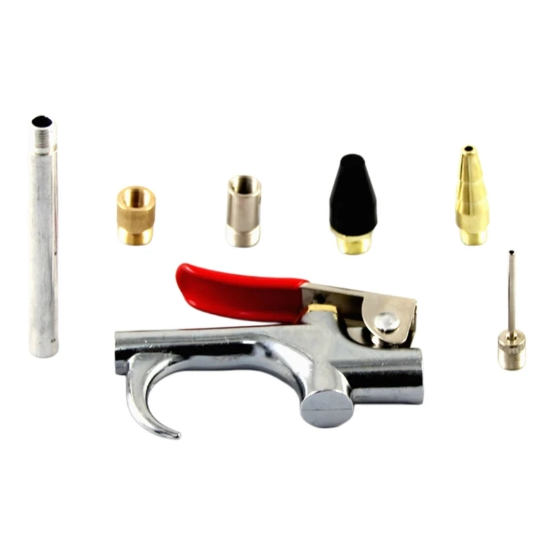 Air Blow Guns Attachment Set with Stainless Steel Main Body, 7 Piece Nozzle Assortment for Narrow Area Care, Dust Removal and