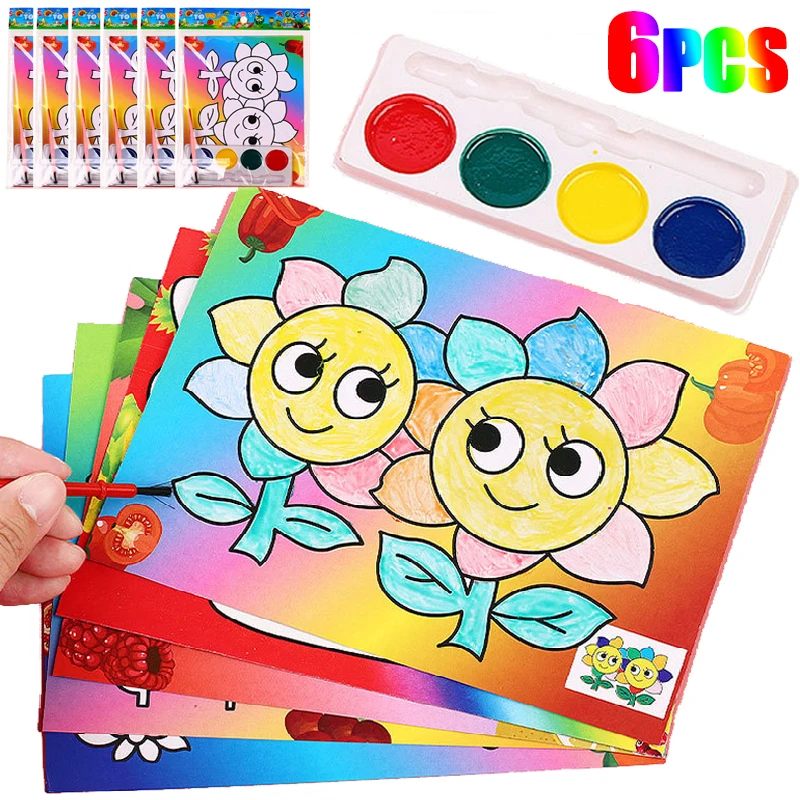 

6pcs Colorful Filling Graffiti Watercolor Toy Kids Hand-DIY Early Education Filling Paintings Baby Sensory Training Puzzle Toys