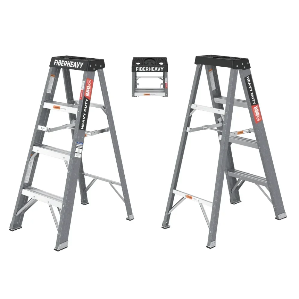 Fiberglass Step Ladder 4-Step 250lbs Gray