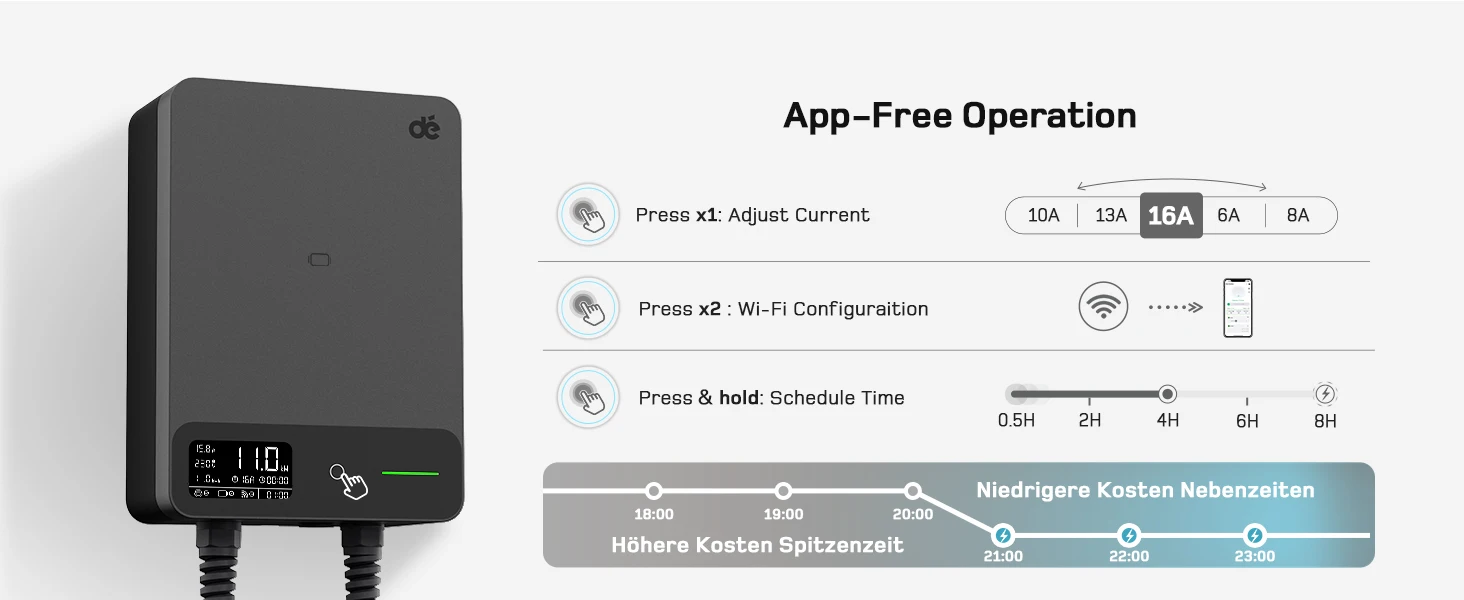 dé Wallbox Typ 2 11kW 16A 3-Phasen-Ladestation mit Tuya Smart App-Steuerung für Elektrofahrzeuge, 5m 7,5m 10m 12,5m 15m EV-Ladekabel – Detail 12