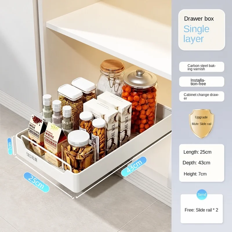 Multi-Section Sliding Spice Rack with Rails for Kitchen Cabinet Organization and Shelf Storage