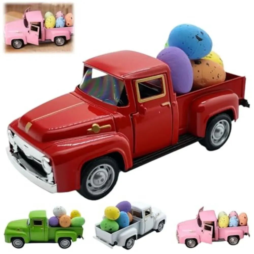 Mini camion à œufs de pâques créatif, modèle 12.5CM avec 5 œufs, modèle de camion de pâques en métal Durable, pick-up Vintage, cadeaux pour enfants