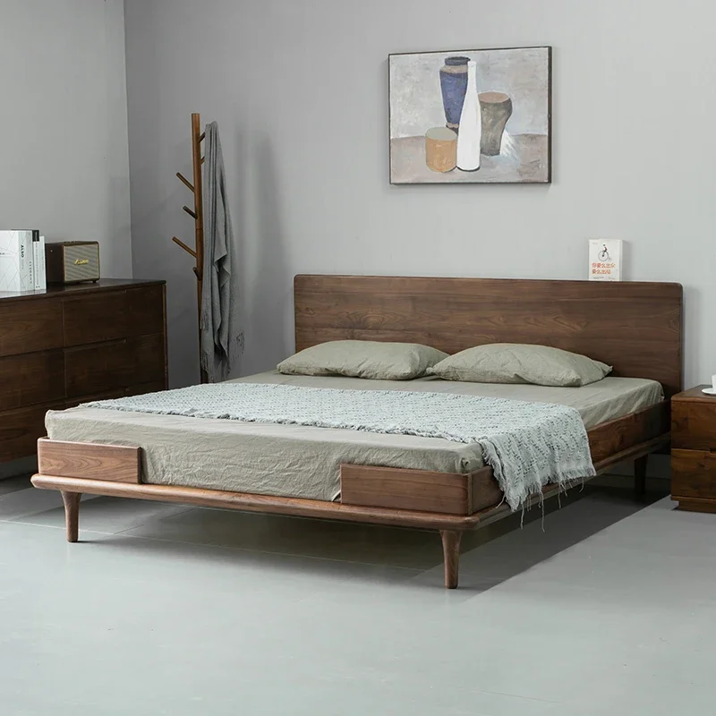 bed Enclosed  Nordic black walnut  Japanese simple double  modern light luxury suspended full solid wood