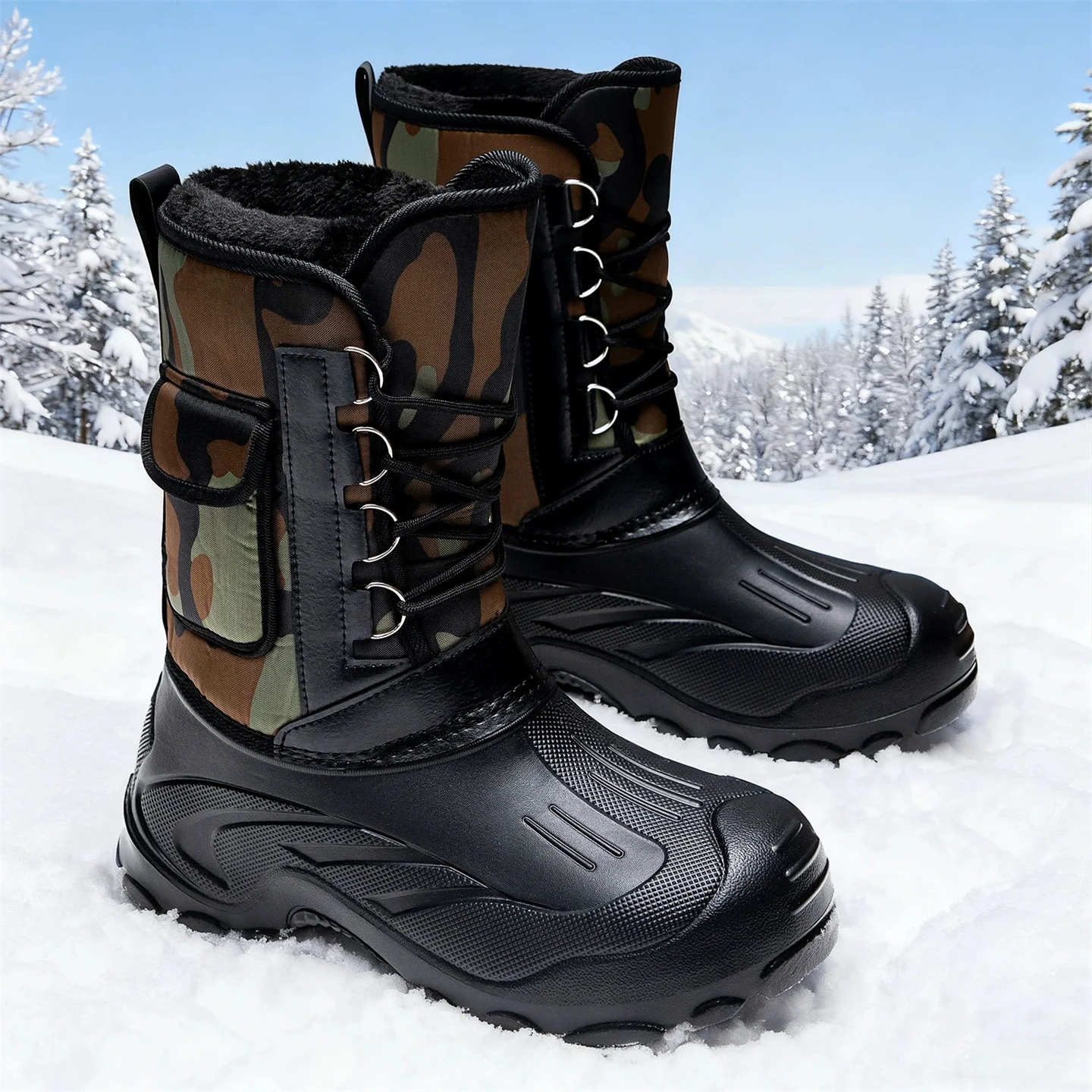 

Зимние теплые охотничьи ботинки с камуфляжной флисовой подкладкой, мужские уличные нескользящие водонепроницаемые зимние ботинки, походные альпинистские ботинки