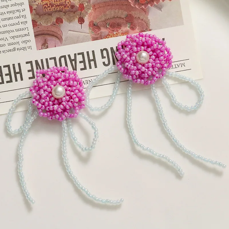 1 Piece Handmade Acrylic Beaded Shoe Charm Chinese Tassel Bow Pearl Petal Clear Crystal for Clogs Lightweight Sparkly Premium