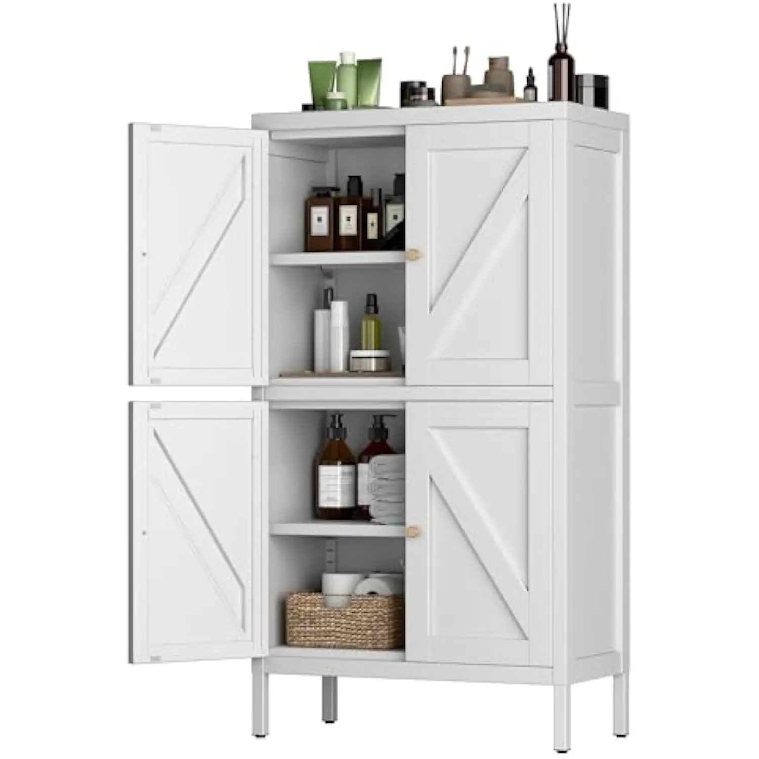 

Bathroom floor storage cabinet, kitchen display storage unit, freestanding cabinet with 4 doors, adjustable shelves, 11.8" d x