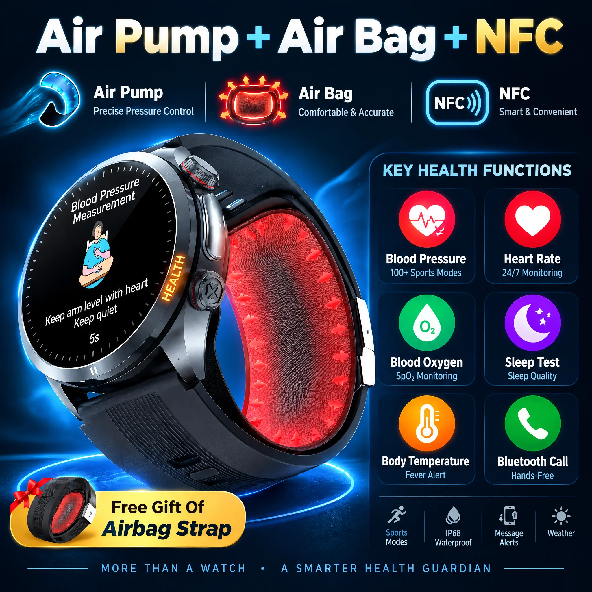 2026 New High-end Air Pump Blood Pressure Blood Oxygen ai SmartWatch ECG Micro Physical Examination NFC Airbag Smart Watches Man