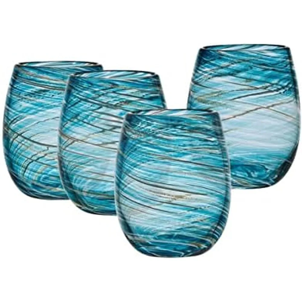 

Set of 4 Blue Stemless Wine Glasses