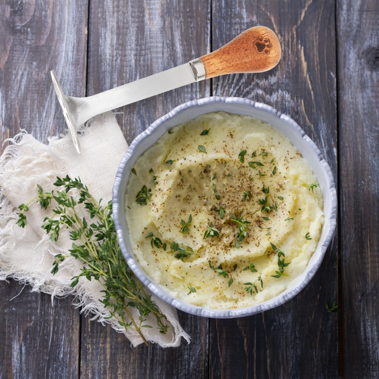 

1pcs Stainless Steel Potato Masher Acacia Wood Handle For Mashing Potatoes Avocados Vegetables Fruits Beans Baby Food Kitchen