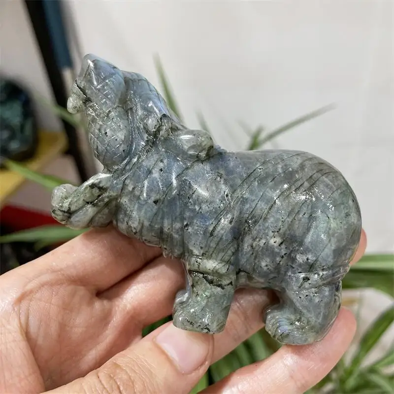 9CM Natural Labradorite Hippo  Crystal Animal Carving Healing Energy Stone Home Decoration Birthday Gift 1pc