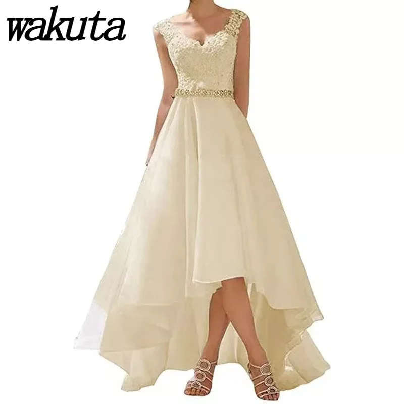 Wakuta Fashion Retro Women's A-line Evening Dress Elegant Sleeveless V-neck Party Gowns Graduation Party Vestidos De Festa