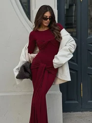 TARUXY Elegante increspato lungo vestito aderente per le donne Moda Twist Splice Club Party Slinky Abiti sexy Compleanno femminile Vestido