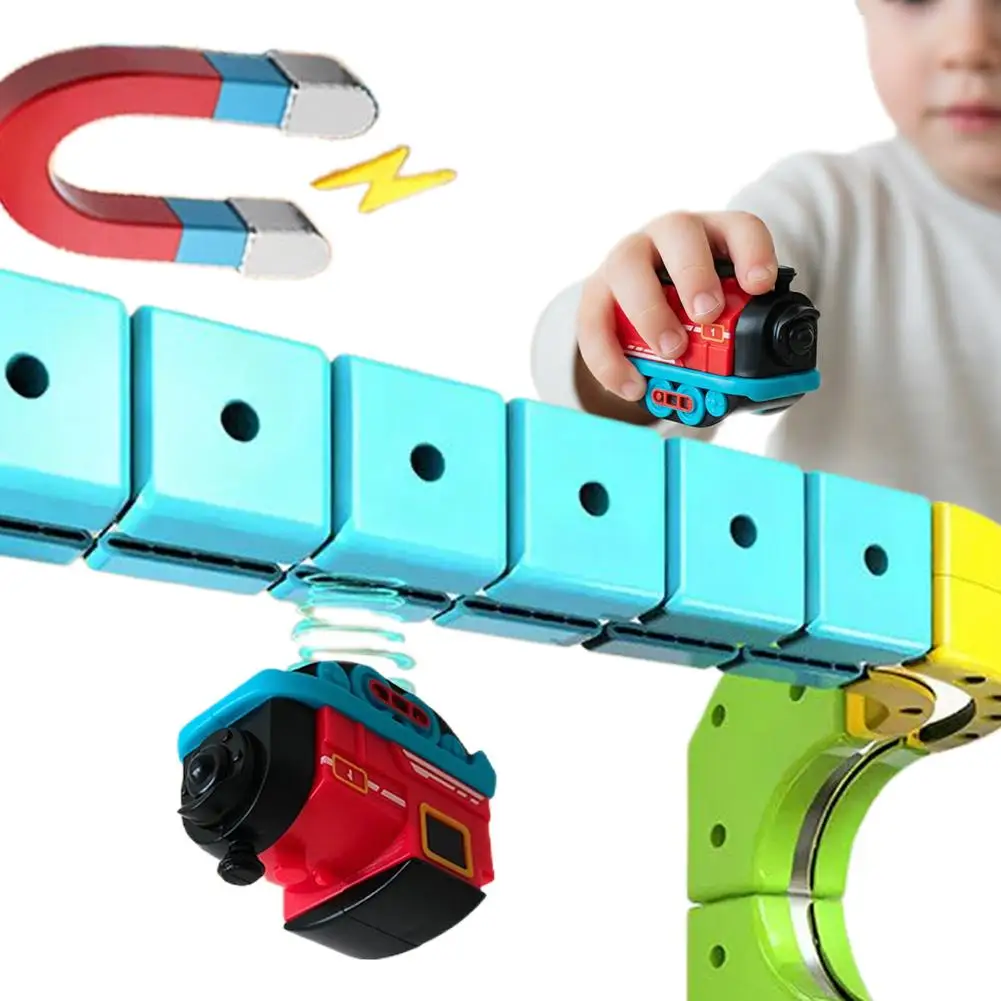 Versatile magnetico assemblato vagone ferroviario anteriore giocattolo educativo per bambini pista elettrica giocattoli per auto binari da costruzione 3D binari cubici giocattolo
