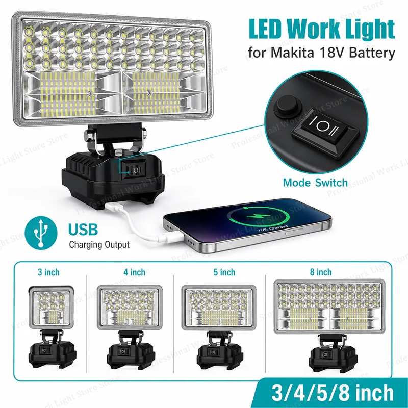 Outdoor for Makita Light 18V LED, 3/4/5/8-Inch LED Light for Makita 18V Battery, Camping LED Light for Makita