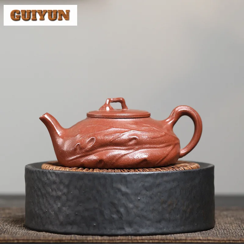 140ml Handmade Yixing Purple Clay Teapot Handmade Lotus Leaf Pot Raw Ore Downhill Mud Tea Maker Kettle Chinese Zisha Teaset Gift