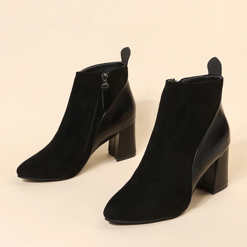 Women Ankle boots Genuine Leather plus size 35-41 cm feet length ankle boots pointed toe side zipper winter shoes women