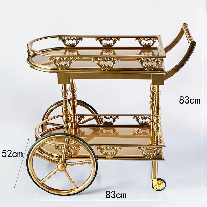 High-end hotel beverage cart, titanium stainless steel thickened meal delivery cart, European villa home use mobile KTV cart