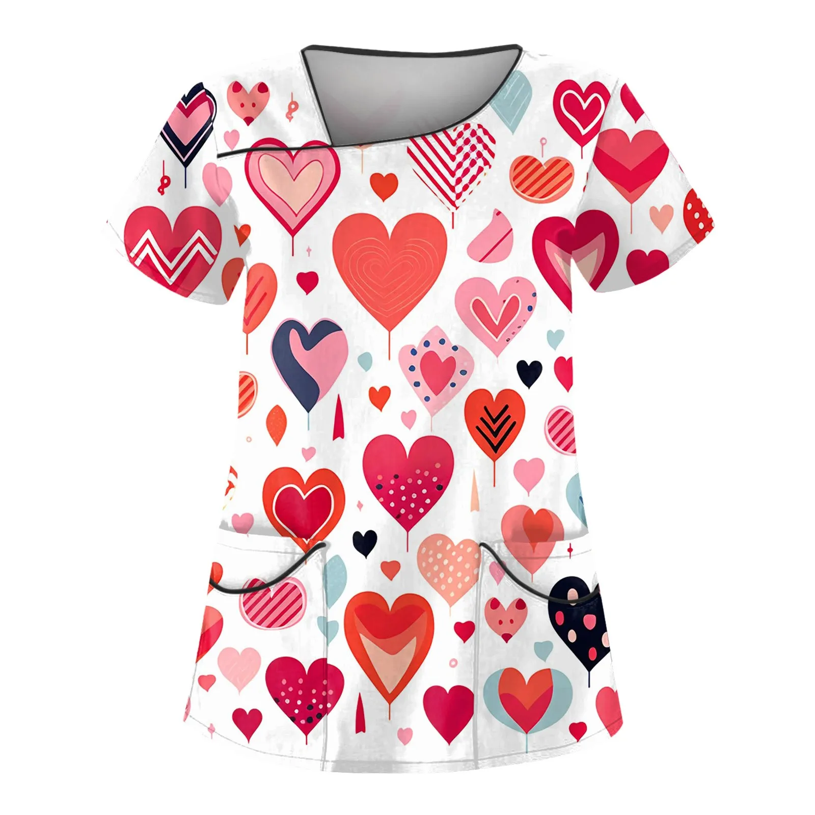 

Women Nurse Uniform Love Heart Valentine'S Day 3d Print V-Neck Pocket Medical Uniforms Cartoon Nursing Scrubs Uniforme Enfermera