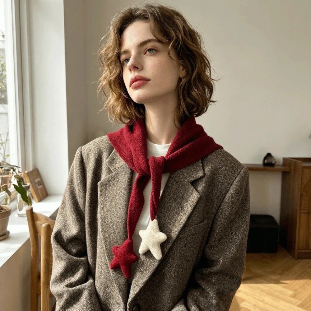 Fashion Star Knitted Triangle Scarf Wool Windproof False Collar Shawl Neck Wraps Cross Scarves Autumn Winter