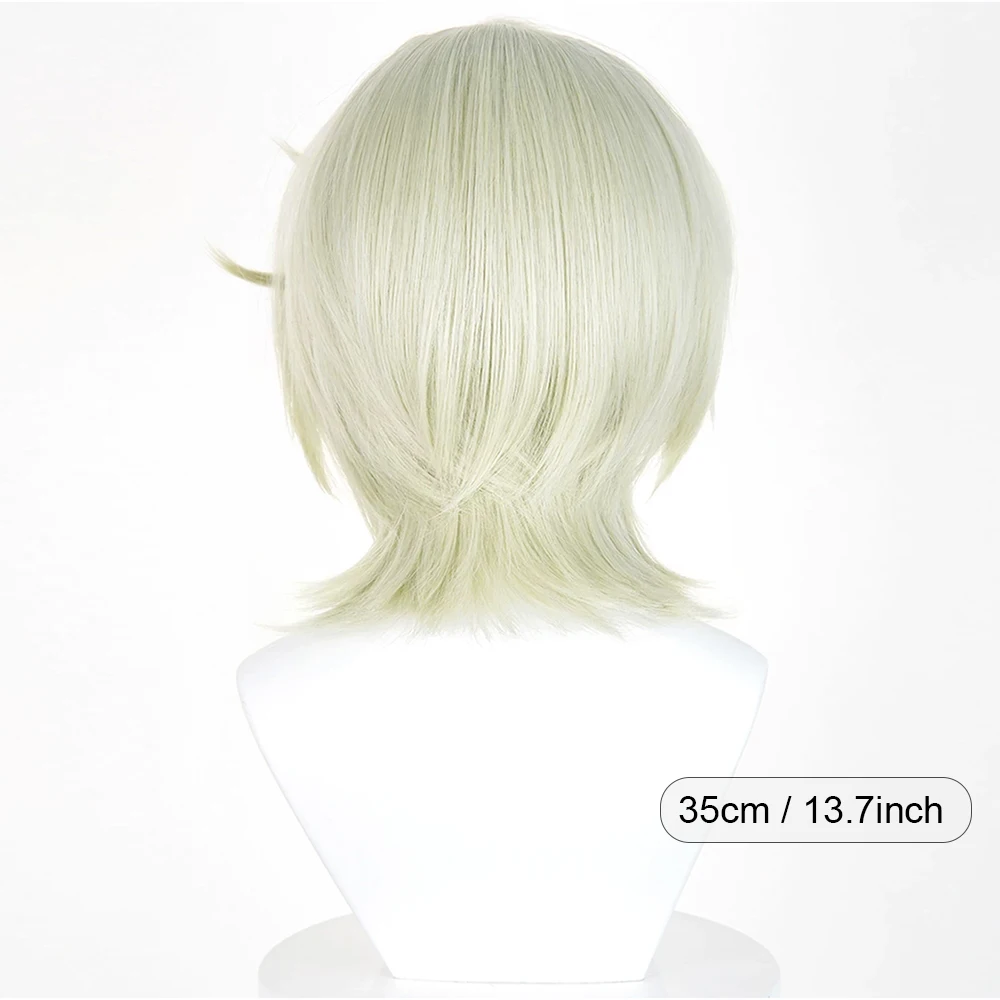Light Green Synthetic Short Straight Wigs with Bangs Anime Game Cosplay Heat Resistant Fluff Wig for Daily Party
