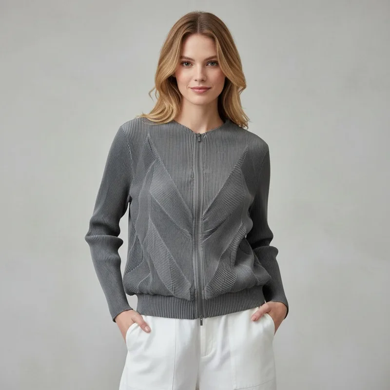 Miyake Rits Geplooide Top Dames 2026 Nieuwe Mode Sport Commuter Honderd Korte Jas Casual Kleding Rimpelvrije Kantoorkleding