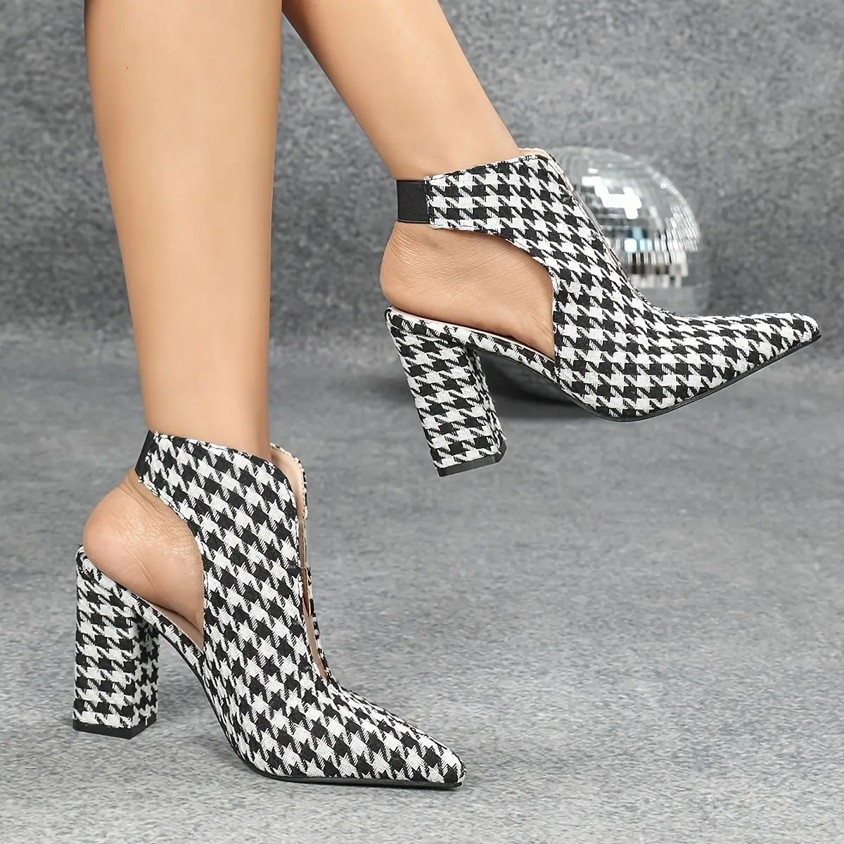 Fashion Houndstooth Cowboy Boots for Woman Autumn New High Heels Sandals Design Transparent Straps Elastic Botines Mujer
