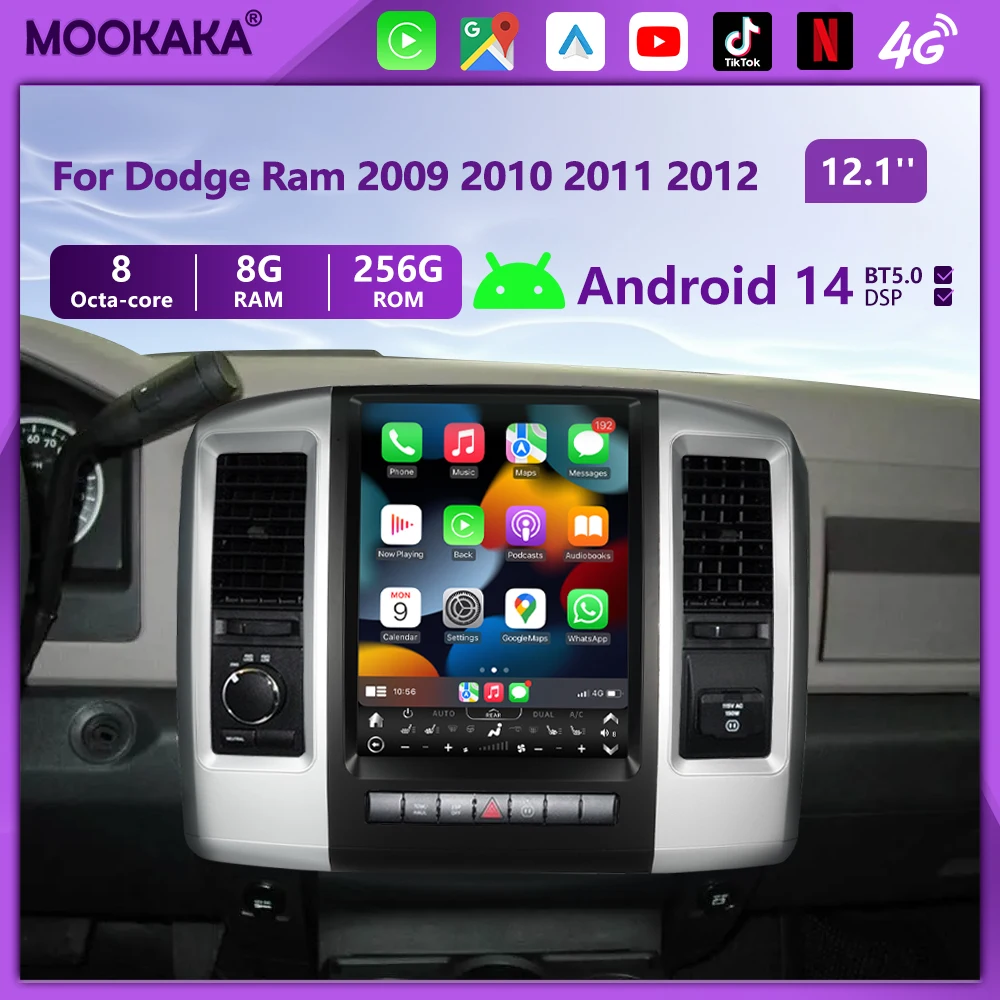 

For Dodge Ram 2009 2010 2011 Android14 Player Carplay GPS Navigation Car Stereo Radio Multimedia Player Auto Audio Head Uint BT