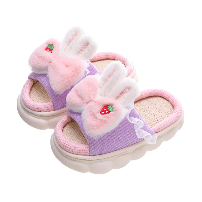 Zapatillas de lino para niños y niñas, zapatos antideslizantes para el hogar, de algodón, para las cuatro estaciones, primavera y otoño