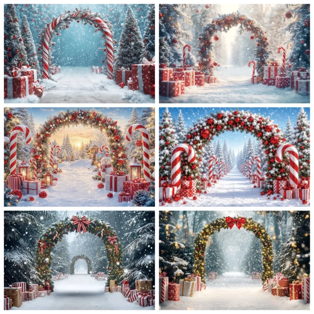 Winter Christmas Candy Cane Gingerbread House Snow Themed Banner Backdrop, Christmas Party, Home Decoration Photography Backdrop