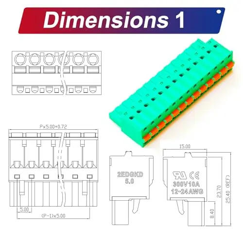 5.0mm Phoenix Connector with Orange Spring 13 Pin, Green PCB Spring Terminal Block Spring Connection (1Pcs 5.0M-SP-13P)