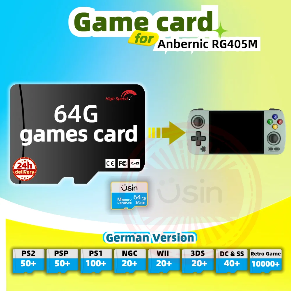 

SD Game Card For Anbernic RG405M German Version Retro PS2 PSP Games Android Gaming portable Console Memory TF High Speed 64G