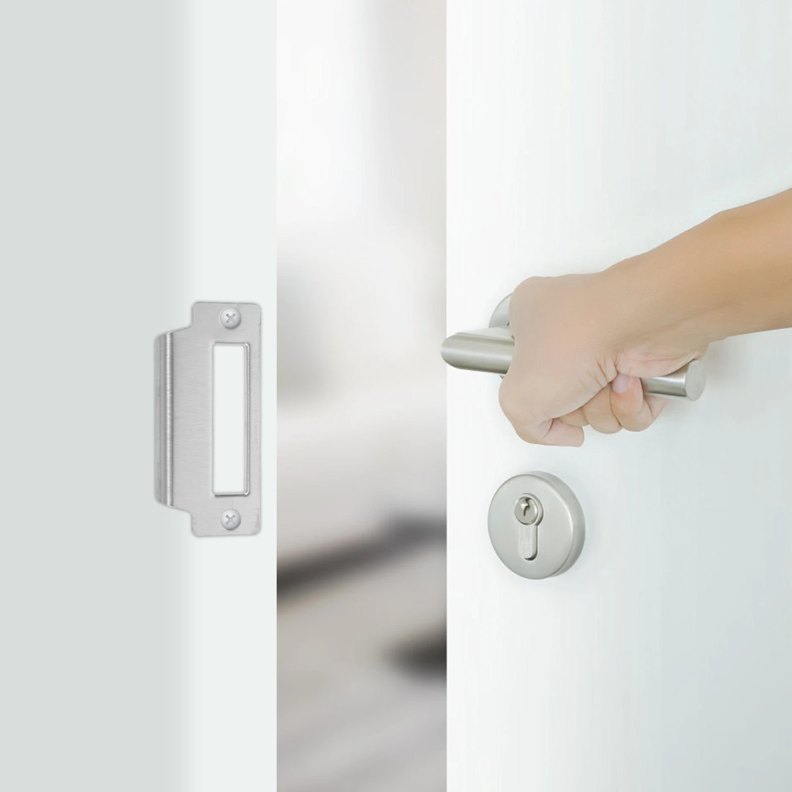 1 Set Stainless Steel Door Strike Plate Combo Latch Deadbolt Reinforcement Guard Durable Strong Easy Install Replacement For