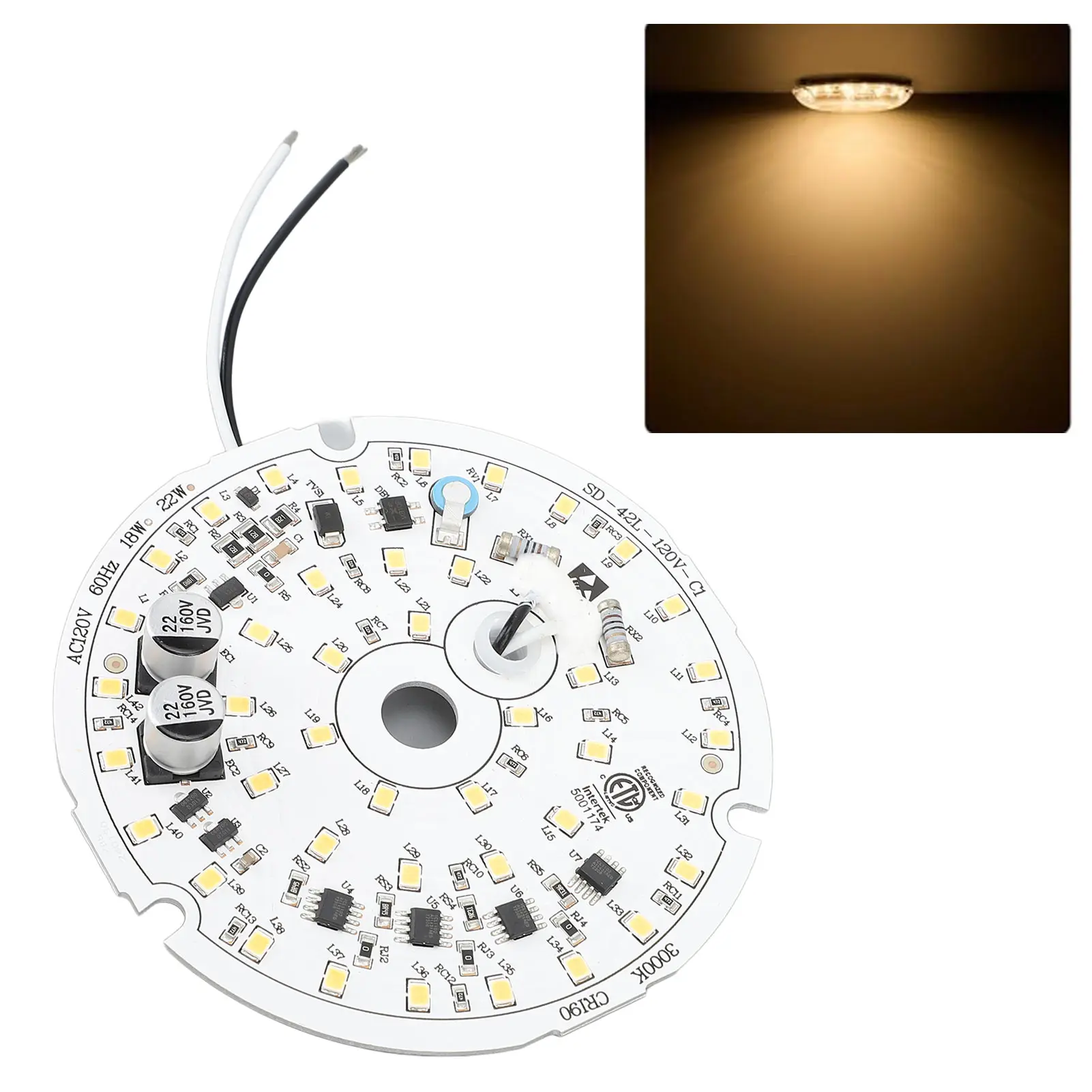 ZK40 Ceiling Fan Light Replacement Panel 3.93inch Led AC120V 18W 2000LM Dimmable Ceiling Fan Light Board Warm Light 3000K