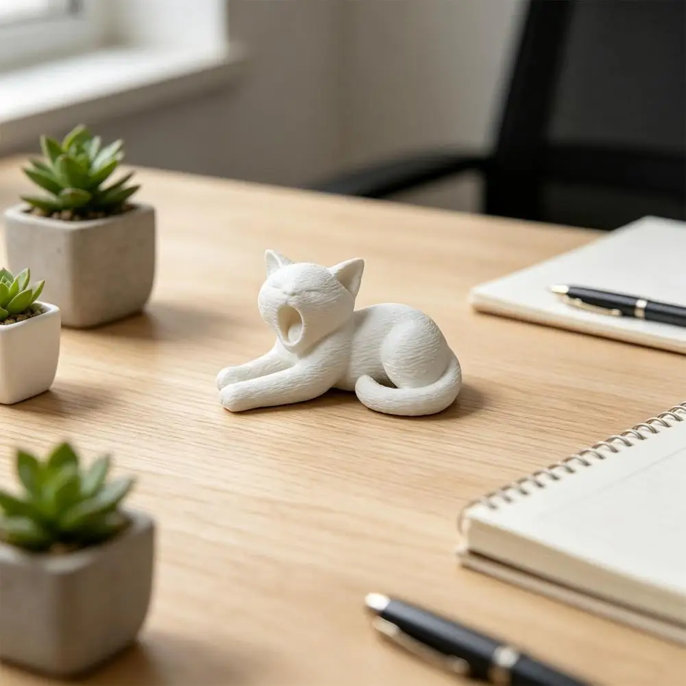 Cute Cat Ornament Plush Texture Cat Decoration 3d Printed Cat Ornament with Plush Texture Realistic Furry Baby for Desk