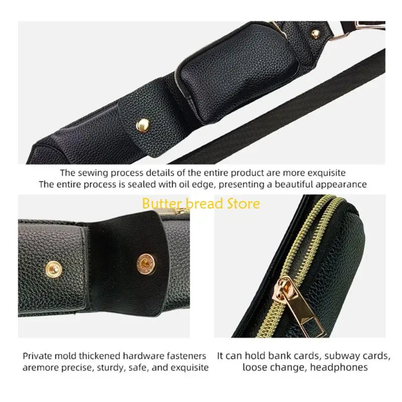 W89C Crossbody Staps Shoulder Lanyard For Mobile Devices Including Zippered Pocket And Detachable PU Leather Strap