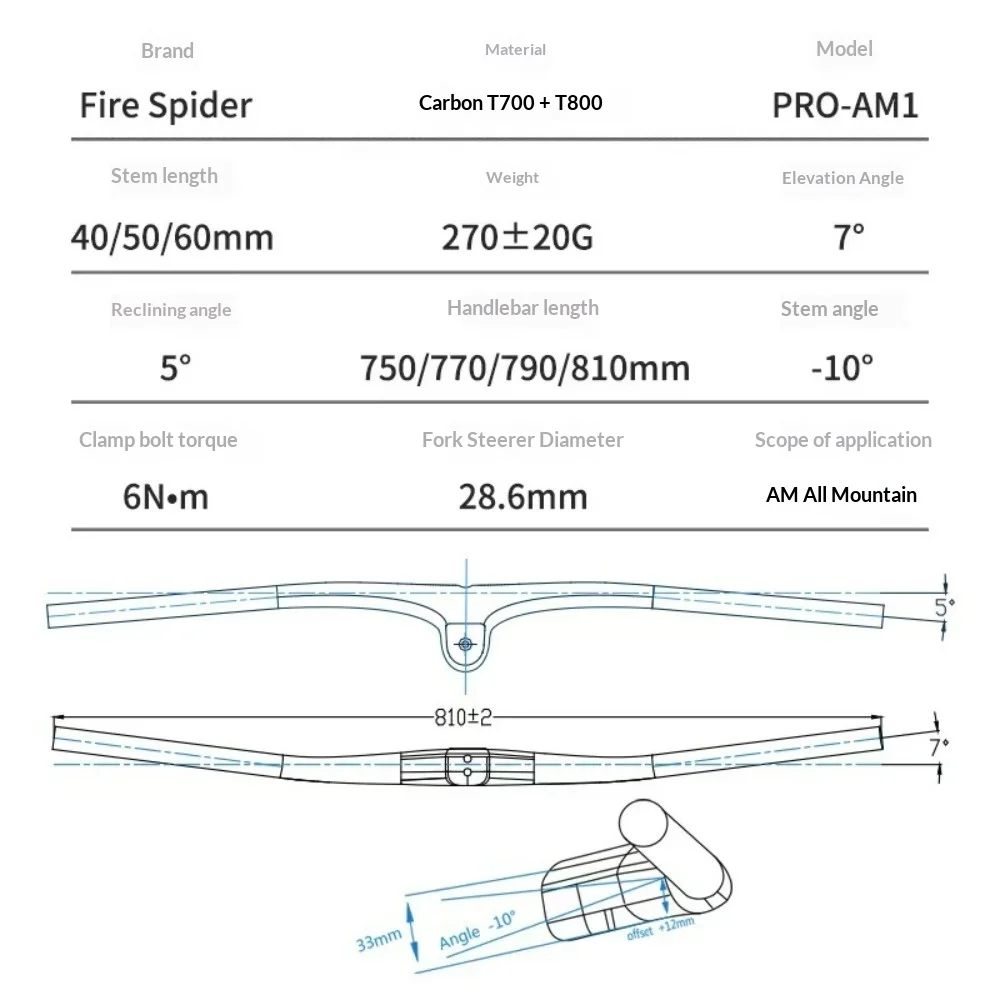 FIRE SPIDER Mountain Bike Carbon Fiber Handlebar Accessories Integrated Flat Handlebar XC Off-Road Bicycle Replacement Parts