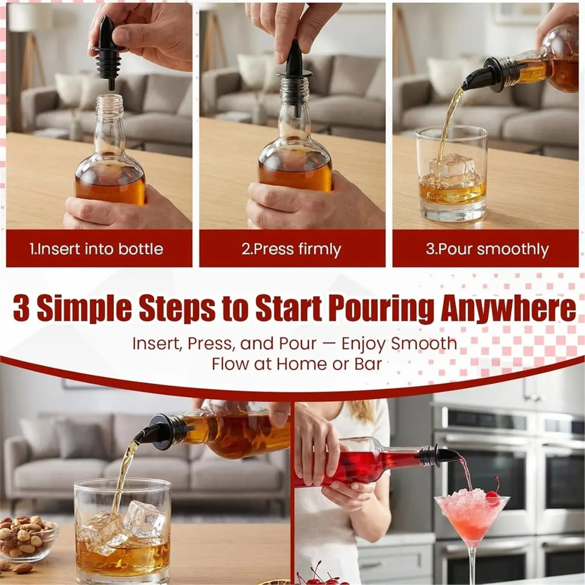 Bottle Pourers Syrup Pour Spouts Set,15pcs Snow Cone Syrup Liquor Bottle Pourers and 15 Rubber Dust Cap Covers