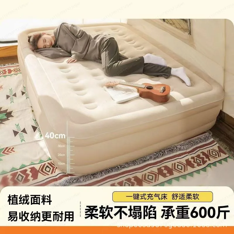 Automatic Inflatable Air Mattress, Thickened Folding Flocked for Outdoor & Home Use, Single/Double Size