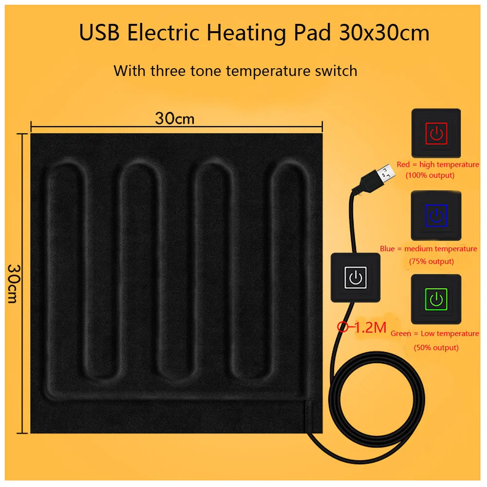 USB Electric Heating Pad with timing Warm Winter Heating DIY Heated Clothing Heater Pad hand wamer for Car seat