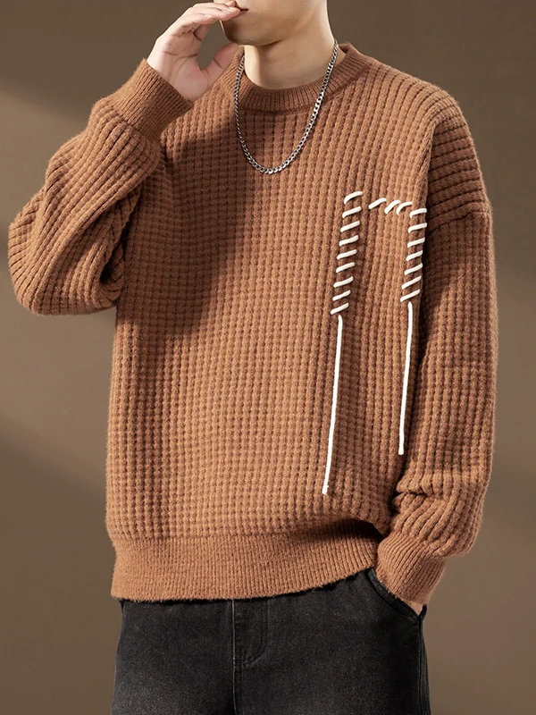 

Мужской вязаный свитер свободного покроя Long Sve большой красный цвет текстурированный дизайн чистый цвет внутренняя одежда повседневный Sle полиэфирное волокно