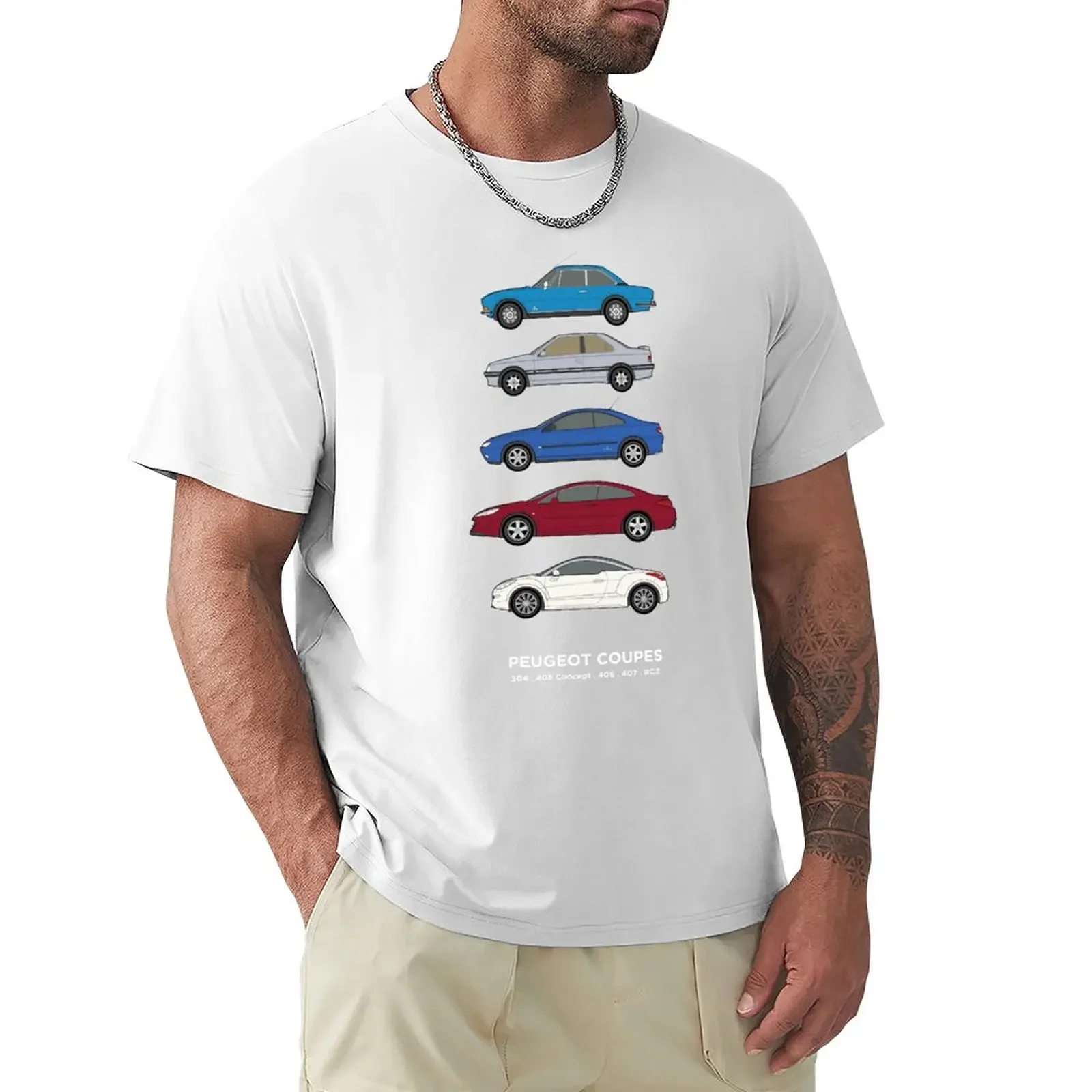 funny t shirts t shirts men Peu geot coupes classic car collection 504, 405 concept, 406, 407, RCZ T-Shirt heavyweight hot sale image 3