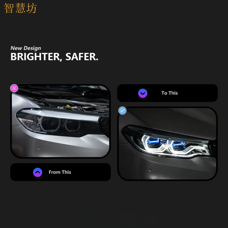 Suitable for 18-20 BMW 5 Series G30 Blue Frame Laser Lens Headlight LED Dual Color Golden Eye Headlight Assembly
