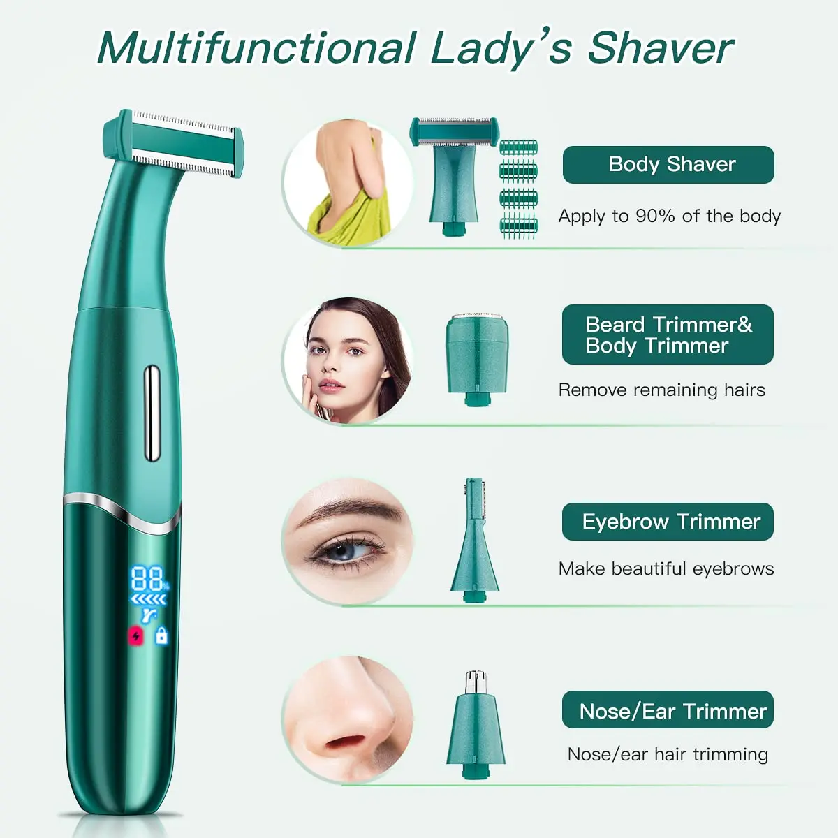 Electric Epilator Women 4 in 1 Female Body Face Multifunctional Shaving  Man Intimate Area Precision Shaver Face Beard Trimmer