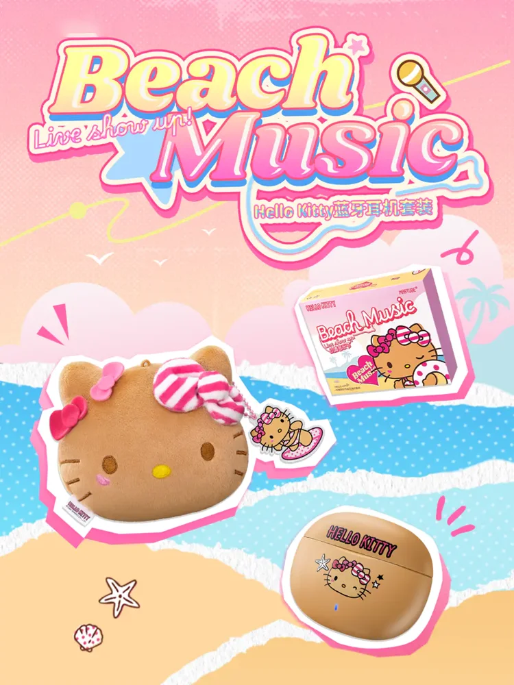 Kawaii sanrio charakter hallo kitty strand musik serie bluetooth headset geschenkset neues hello kitty drahtloses kopfhörer geschenk für mädchen