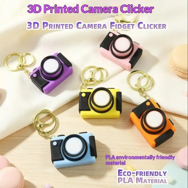 3D Printed Camera Fidget Clicker: Keychain Simulated Shape Stress Relief Toy Portable Fun Hanging