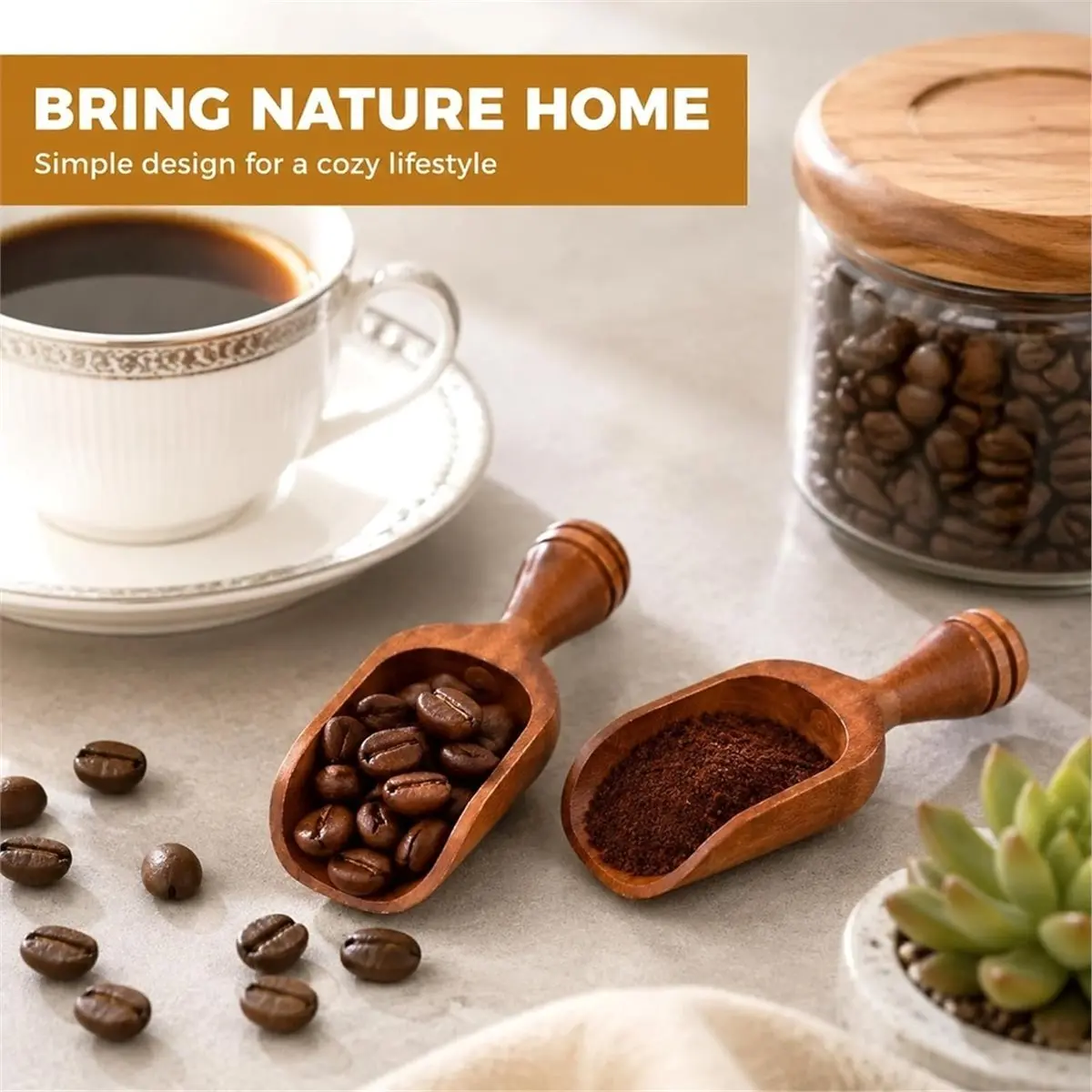 Natural Wooden Scoops for Canisters, Wooden Scoop for Kitchen Storage Jars for Coffee Beans, Tea, Powder, Bath Salt