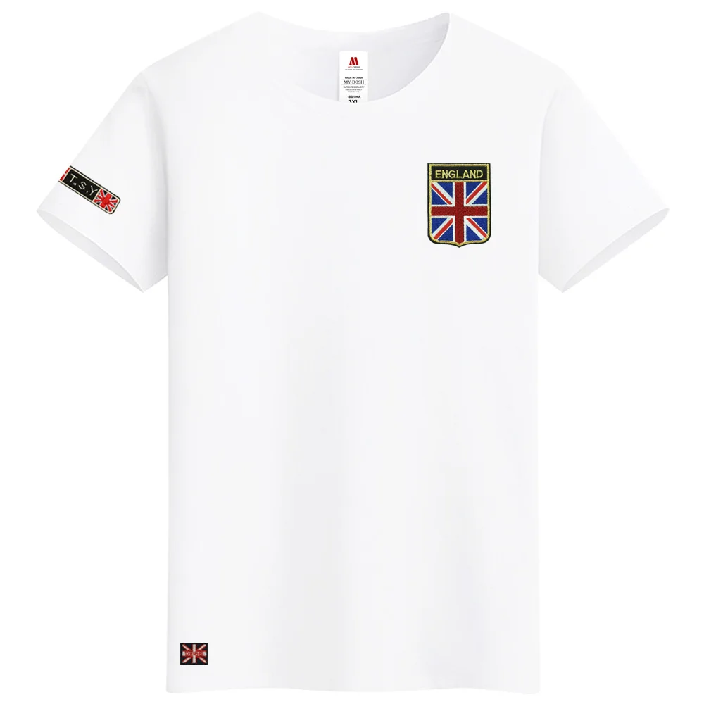 New Arrival Flag T Shirt Men Summer Fashion British Flag Embroidered Men Fit Round  Neck T Shirt Brand Men Cotton Funny T Shirts