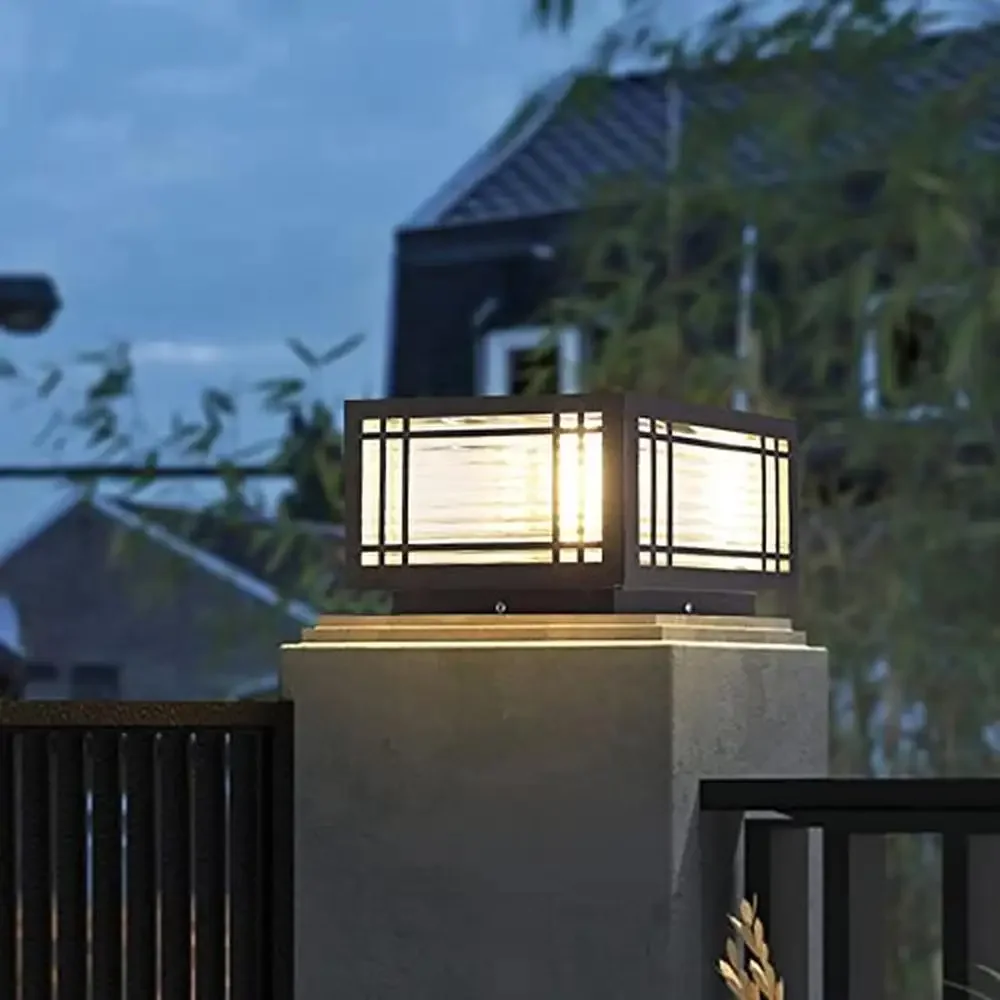 Outdoor Stainless Steel Waterproof Column Cap Lamp Courtyard Post Lights Industrial Modern Square Fence Pillar Lamps IP65 Garden