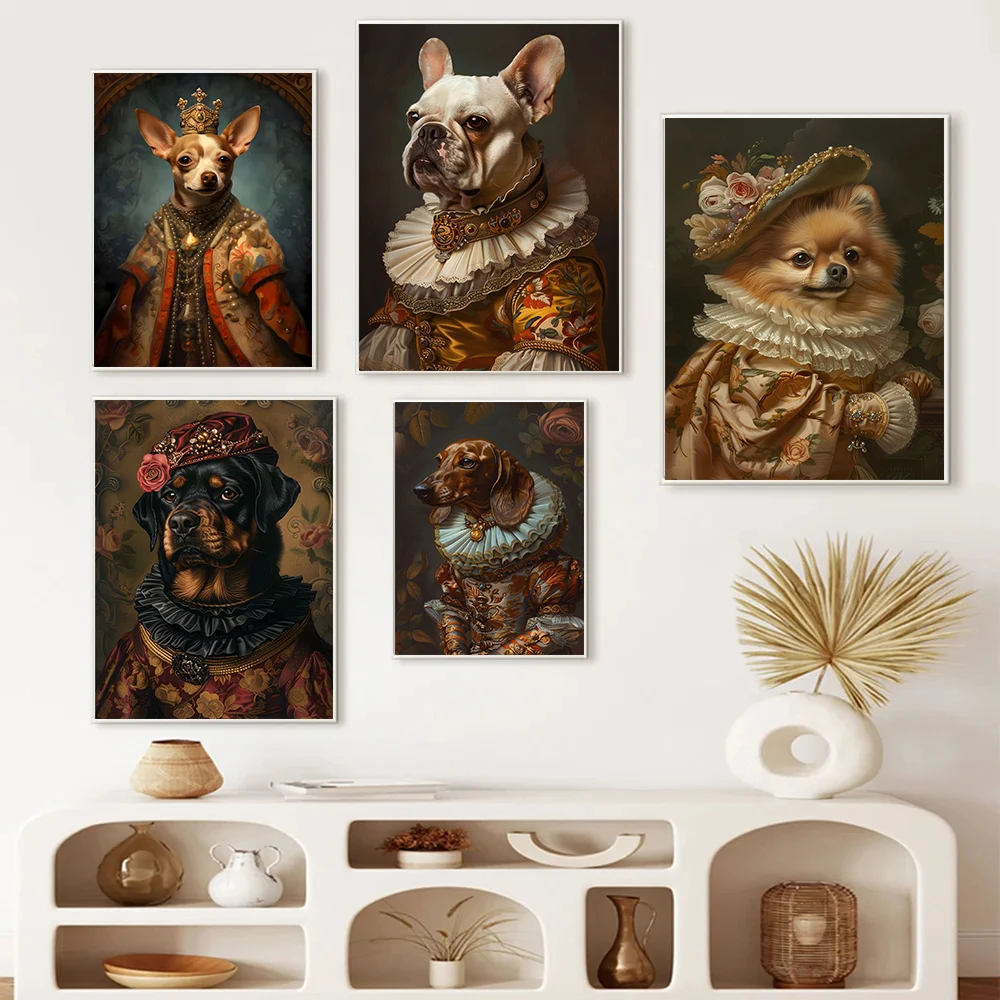Retro Renaissance Animal Dog Portrait Abstract Posters Prints Canvas Painting Wall Art Picture Living Room Home Decor