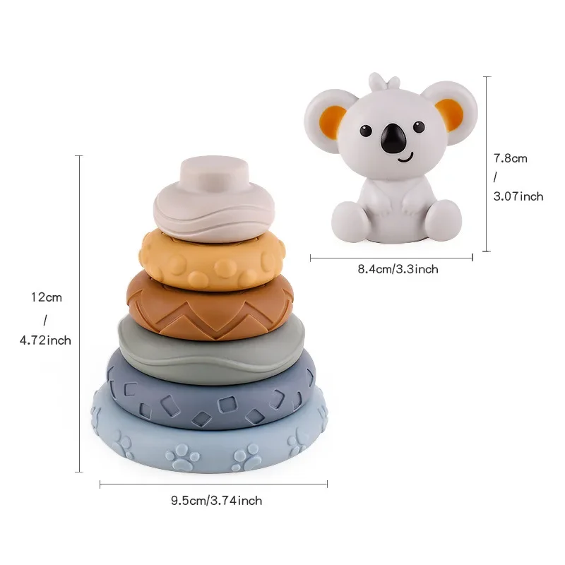 Soft Silicone Stacking Tower Block Toy Montessori Soft Cubes Bath Teether Rattles Building Blocks Toddlers Educational for Kids